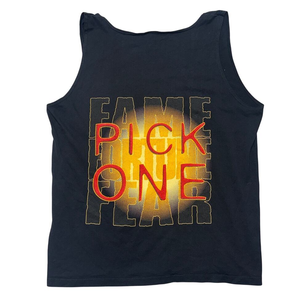 Vintage Bugle Boy Tank Top Large Black Made in USA Shirt Fame Fortune Fear
